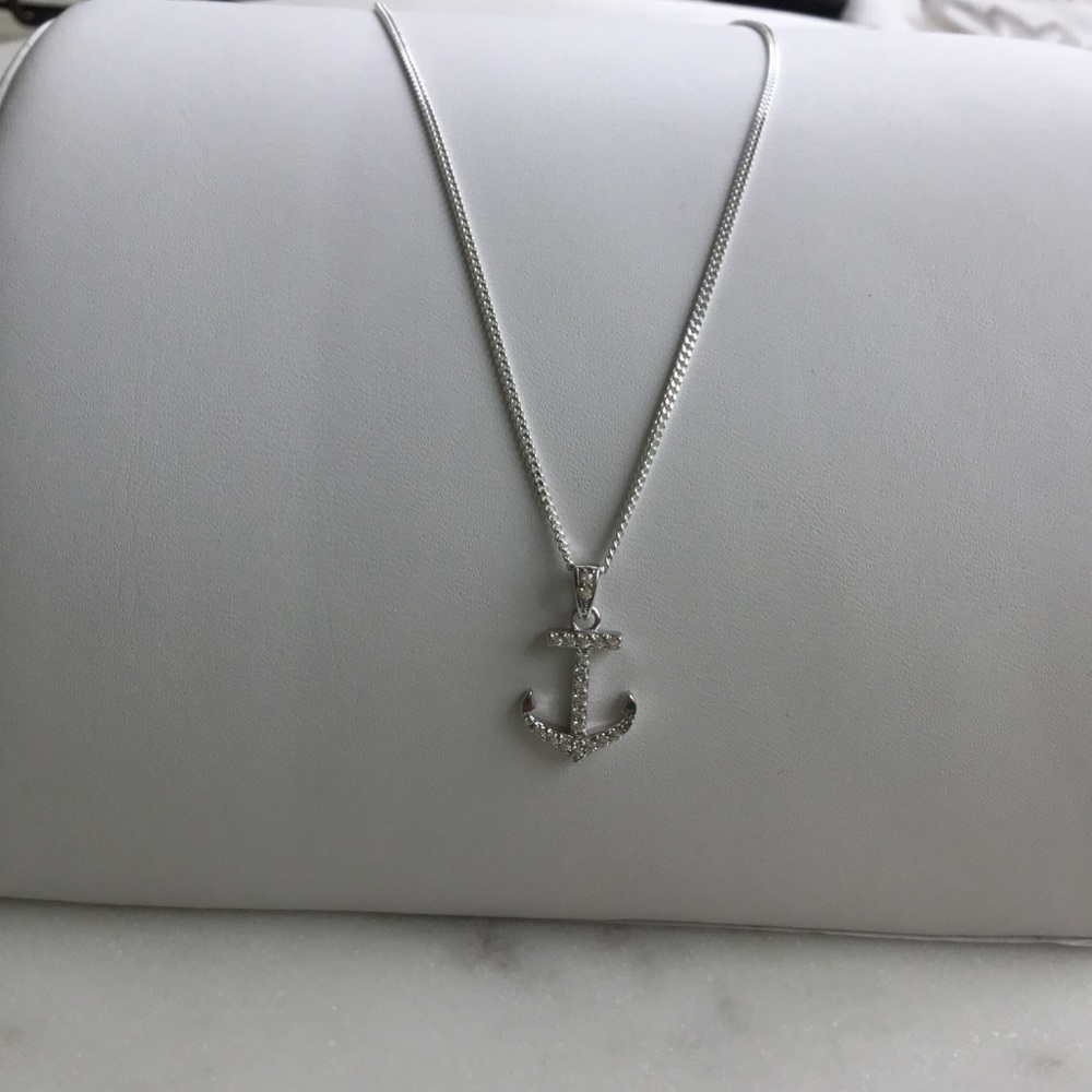 Sterling Silver Cz Anchor Necklace - Picture 5 of 15